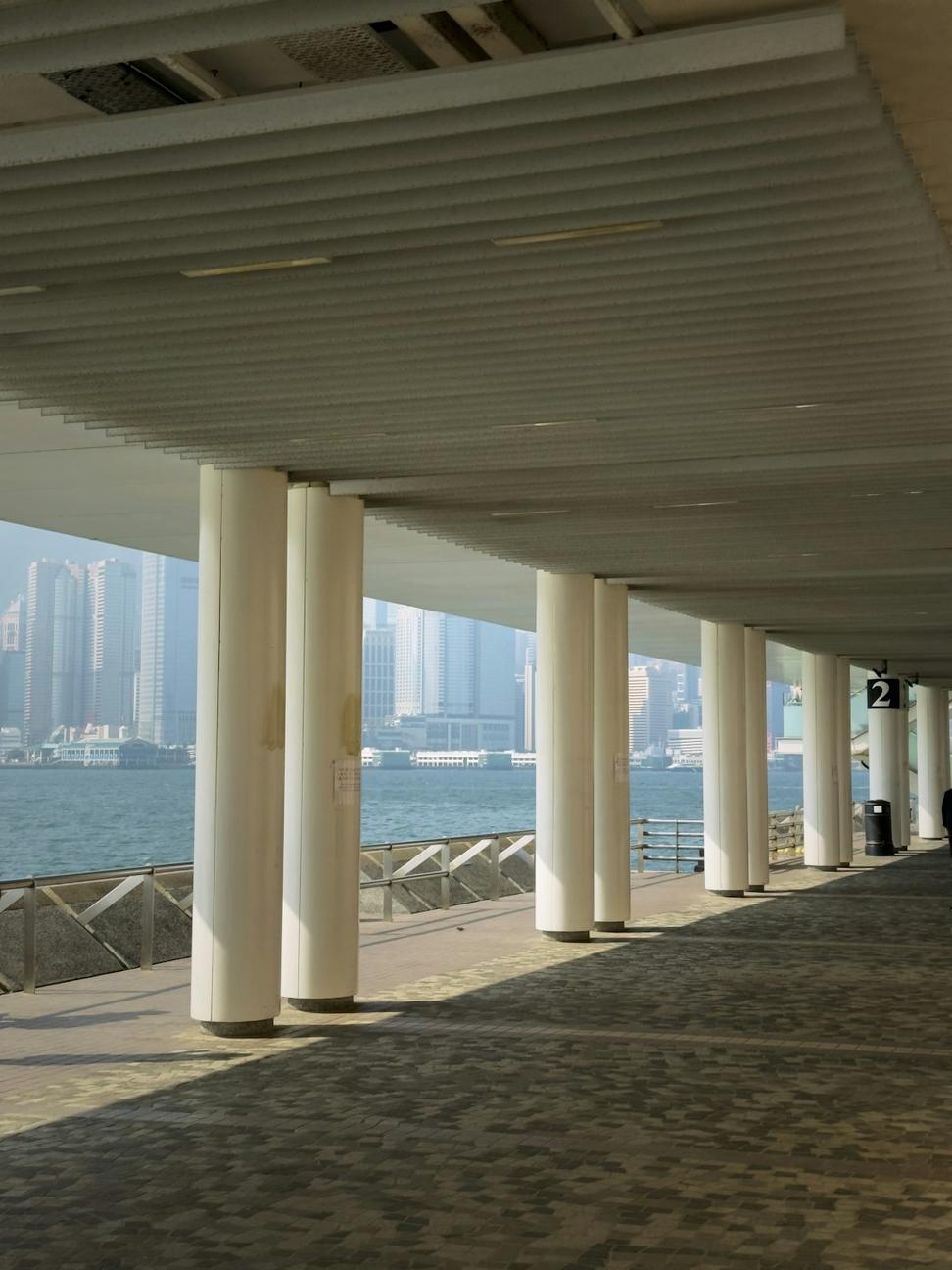 Modern marina pavilion with boats