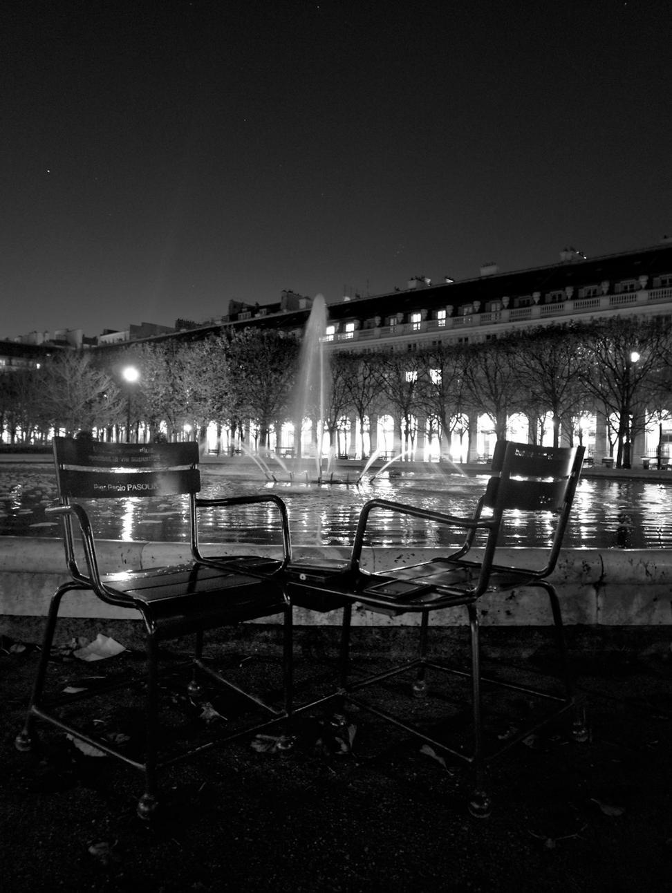 Waterfront public plaza at dusk